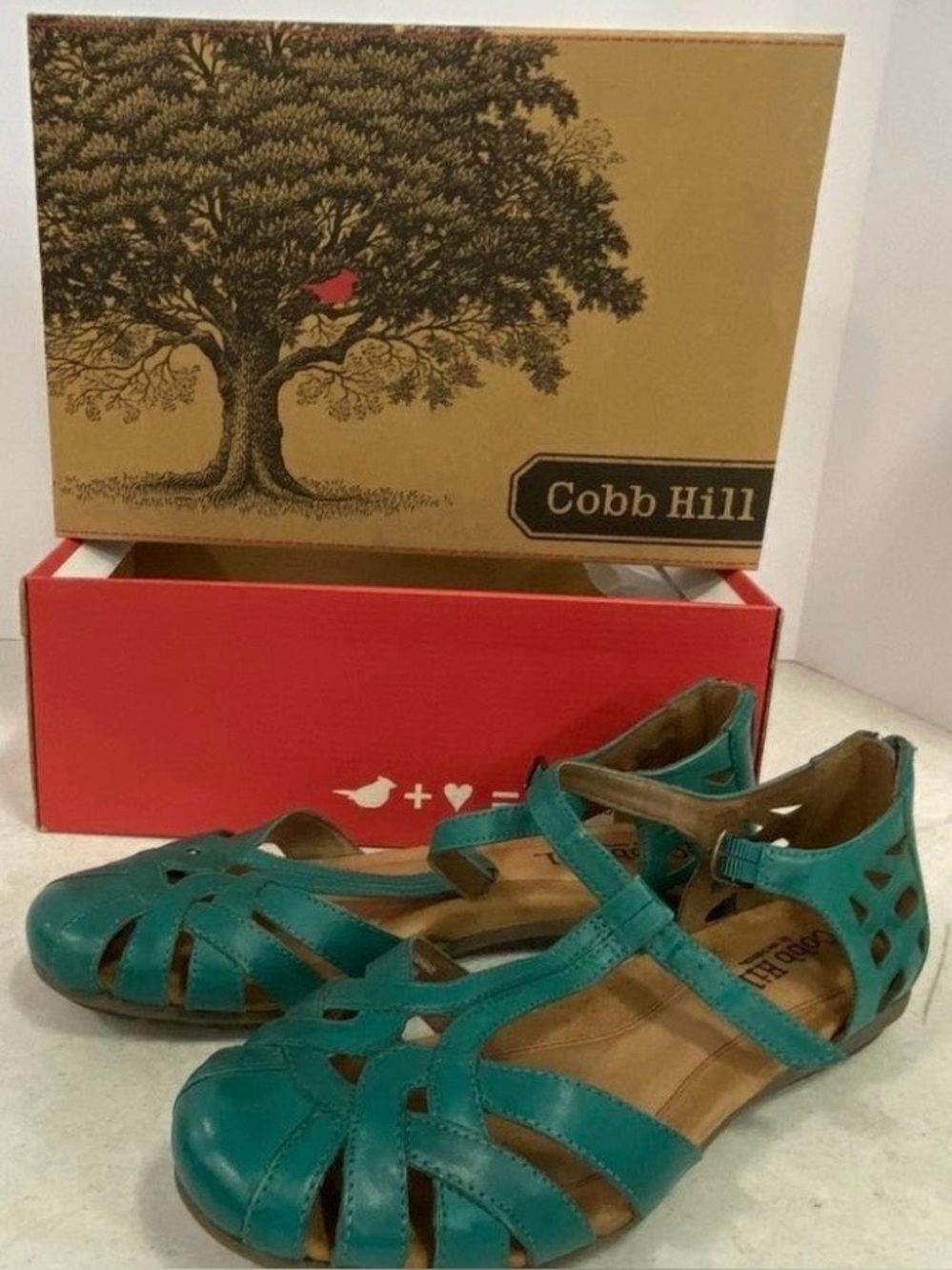 Women’s Cobb Hill Teal Leather Buckle Zip Back Sandal Flats Size 10